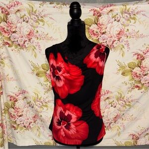 Mi Black Tank Top with Red Floral Design. Possibly size M.